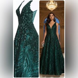 JVN Jovani 60641 Emerald Sequin Prom Ball Gown 6